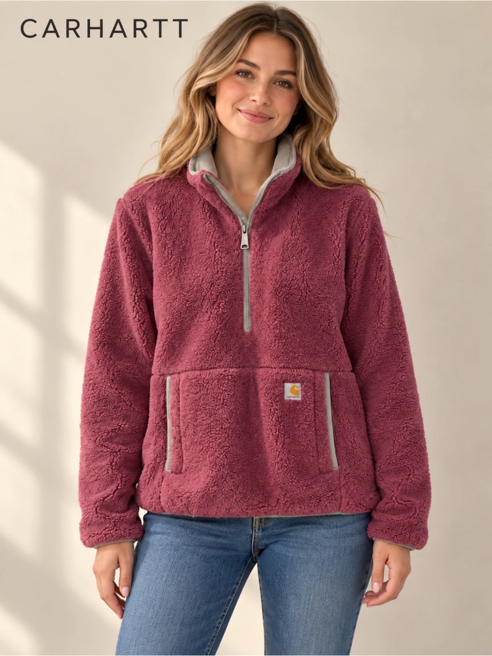 Carhartt Women's Teddy Jacket in Dusty Rose with grey piping